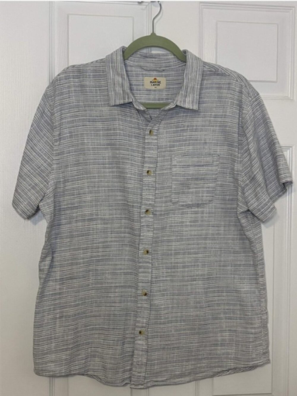 Marine Layer Classic Stretch Selvage SS Shirt M/L Blue Mini Stripe 15791 EUC